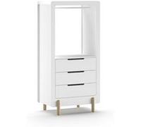 Vipack Armoire SMILE – à étagères, 3 tiroirs, tablette et tringle à vêtements – MDF laqué blanc