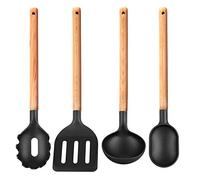 Smile SAK-3 Lot de 4 ustensiles de cuisine, bois de hêtre et nylon, résistants aux hautes températures jusqu'à 210 °C, sûrs et sans danger pour la santé, ne rayent pas les surfaces adhésives