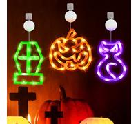 Smilfree Décoration de fenêtre d'Halloween d'intérieur : 3 pièces lumières de fenêtre d'Halloween orange citrouille verte maison hantée violet chapeau de sorcière avec ventouse pour chambre à coucher