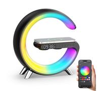 Smiling Shark Intelligente Lampe Ambiance, Lampes de Réveil Lumière avec Charge Sans Fil & Haut-Parleur Bluetooth Simulateur D'aube Dimmable Lampe de Reveil avec App Contrôle pour Chambre Salon