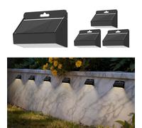 Smiling Shark Lampe Solaire Exterieur, 4 Pièces LED Applique Murale Exterieur Solaire IP65 Étanche Lumières de Clôture Solaires pour Jardin Clôture Escaliers Marches Cour Terrasse, Blanc Chaud