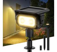 Smiling Shark Lampe Solaire Exterieur Jardin, Réglable Spot Solaire Exterieur avec Detecteur de Mouvement 4 Modes & 2 Montage Étanche LED Projecteur Solaire pour Allée Chemin (1, Blanc Chaud)