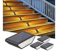 Smiling Shark Lumiere Solaire Exterieur, Lot de 4 LED Lampes Solaires D'escalier Blanc Chaud Éclairage À Double Face IP65 Étanches Lumiere Solaire Escalier Pour Jardin Allée Patio