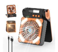 Smiling Shark Ventilateur de Camping avec LED, Portable Ventilateur Extérieur pour Tente avec Lumière USB Rechargeable 90°Pliable 4 Vitesses Solaire Ventiladores de Camping pour Pêche Randonnée Voyage