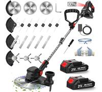 SMILOVII Débroussailleuse et débroussailleuse 4 en 1 avec batterie 21 V, 24 000 tr/min, avec 2 batteries 2,0 Ah, roues, tête rotative à 90° et écran LCD (série professionnelle)