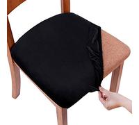 smiry Lot de 4 Housses de siège de Chaise de Salle à Manger Originales en Velours Extensible, Bien ajustée, Housse de Coussin de Chaise rembourrée Amovible et Lavable avec Attaches - Noir