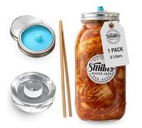 Smiths Mason Jars Bocaux 1-Pack 2L Fermenting Clear Glass Jars with wooden clip, weights and 2pcs Lids - Ideal for Kimchi Storage, Pickles and Storage of your Favorite Snacks