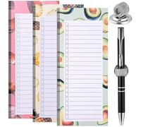 Smivyhp Lot de 3 blocs-notes magnétiques pour liste de courses réfrigérateur avec 1 porte-stylo magnétique, 50 feuilles/pièce, bloc-notes pour liste de choses à faire, motif de fruits