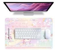 Smivyhp Sous-main de bureau en cuir, sous-main pour fille avec thème licorne, tapis de souris, bureau rose grand 60x40cm, sous-main pour enfants, essuyable, en PU, antidérapant pour bureau