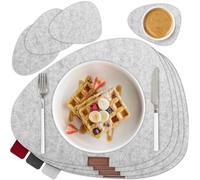 smøla Lot de 8 Sets de Table ovales en Feutre de qualité supérieure avec Dessous de Verre - Lavable - Gris - Facile à Nettoyer - avec Dessous de Verre - Décoration de Table d'hiver élégante - Gris