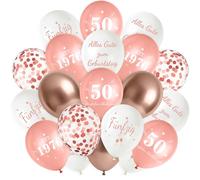 Smlper Lot de 30 ballons décoratifs pour le 50e anniversaire de femme, ballons en latex or rose, ballons gonflables Happy Birthday, décoration d'anniversaire à confettis, ballons