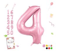 Smlpuame Lot de 4 grands ballons roses pastel en forme de chiffres pour filles et femmes - 101,6 cm - Grand format - Film aluminium chiffre 0-10 - Auto-adhésif - Ballons 0-10 pour décoration de fête