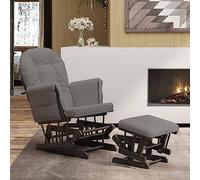 smnyxs Chaise Berçante avec Repose-Pied Gris Foncé en Bois d'Hévéa | Tissu respirant, poches latérales, accoudoirs rembourrés, capacité 110 kg, instructions incluses