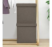 smnyxs Lot de 2 Tabourets de Rangement Pliables Taupe Faux Lin MDF | Assise amovible, mousse confortable, pliable gain de place, supporte 110 kg, décoration intérieure douce
