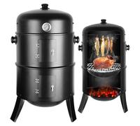 Smoker Fumoir 3 en 1, Barbecue Smoker avec 2 Grille en Acier Inoxydable (Ø 37,5 cm), Thermomètre, Fumoir Ø44,5 cm, Barbecue Charbon de Bois, Watersmoker, Barbecues et Fumoirs avec Couvercle
