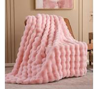 Smoofy Couverture Polaire en Fausse Fourrure Lapin - Jeté de lit Moelleux pour canapé, lit, Peluche épaisse et Confortable pour l'hiver, Motif à Bulles Confortable, 127 x 152,4 cm