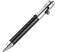 SMOOTHERPRO Stylo à Bille en Fibre de Carbone Recharge Noire | Ecriture Douce, Portable, Clip en Acier Inoxydable, Mecanisme a Verrou, pour Bureau, Ecole, Entreprise, Signature, EDC