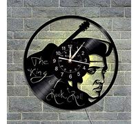 Smotly Horloge Murale en Vinyle, Grande Horloge Murale avec Le thème d'Elvis Presley, Le Roi de la Musique et du Rock, Mur Cadeau d'horloge Fait Main créative,A