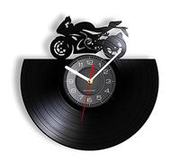 Smotly Horloge murale en vinyle, horloge analogique en forme de moto de course, horloge murale cadeau décoré avec mur