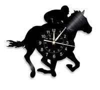 Smotly Horloge murale en vinyle, motif cheval, horloge murale décoration cadeau pour les amateurs de courses de chevaux.