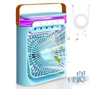 smtfcty Climatiseur Mobile 4 en 1 Mini Climatiseur Portable, Mini Refroidisseur D'air Personnel USB, Ventilateur, 3 Vitesses Réglables Air Refroidisseur Mobil pour Maison/Bureau/Extérieur (Bleu)