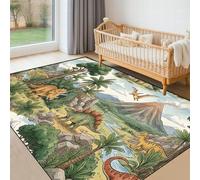 SMXVRC Tapis Dinosaure Enfants, 60x110cm, Tapis éducatif Jungle Volcan Dino pour Salle de Jeux, Doux à Poils Courts Adapté Aux Animaux de Compagnie pour Chambre d'enfant