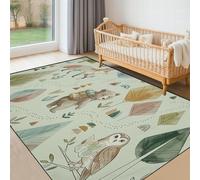 SMXVRC Tapis pour Enfants Animaux de la Forêt, 200x280cm, Tapis de Jeu Style Bohème Forêt avec Ours et Renards Mignons, Pliable, Doux, Résistant et Anti-Peluches pour Chambre D’Enfant Bureau