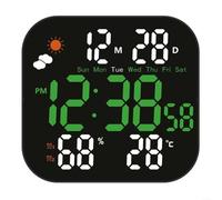 SMZhomeone Grande horloge murale numérique LCD avec prévisions météo, température et humidité, luminosité réglable, double alarme, plastique, 197 x 185 cm, blanc et bleu pour la maison et le bureau