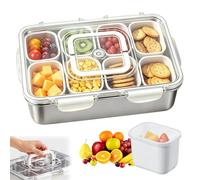 Snack Box avec Compartiment, Plateau de Service Divisé, Snack Box en Acier Inoxydable, Plateau de Collation für Cuisine Pique-nique (33.6 * 23.9 * 8.4CM)