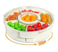 Snack box Compartiment, Ronde Grande Boite Compartiment Alimentaire, Rotatif et Lavable au Lave-vaisselle Boite Pique Nique, Ronde Snack Box avec Couvercle pour Snacks, Bonbons, Picnic, Party