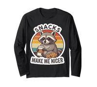 Snacks Make Me Nicer Rétro Drôle Racoon Vintage Joke Citation Manche Longue