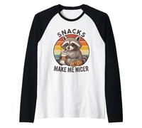 Snacks Make Me Nicer Rétro Drôle Racoon Vintage Joke Citation Manche Raglan