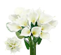 SNAIL GARDEN 14 Grandes Têtes de Lys Calla Artificiels Avec Feuilles Vertes, Réalistes en Latex, Fleurs Amovibles Au Toucher Réaliste Pour Décoration