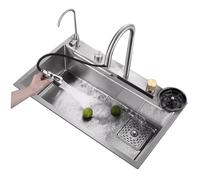 SnamicE Évier de cuisine à siphon en acier inoxydable argenté avec robinet, rondelle de tasse et panier de vidange, évier de cuisine à poser sur le plan de travail, évier intégré à égout contrôlé