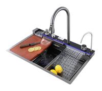 SnamicE Évier de cuisine intelligent avec double sortie d'eau en acier inoxydable 304 Nano évier avec robinet monobloc évier cascade grand évier simple, A-80 x 46 cm