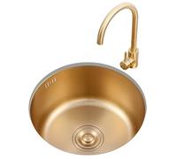 SnamicE Évier de cuisine rond de 32/36/40 cm avec robinet doré en acier inoxydable Siphon Évier Petit appartement Bar Studio RV Mini évier comptoir vasque, doré, 32 x 32 x 17 cm,