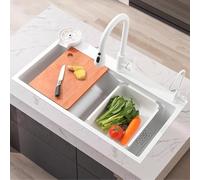 SnamicE Évier simple de grande capacité en acier inoxydable pour laver les légumes et les fruits - Évier de lave-vaisselle avec robinet extractible - Rondelle de tasse - Siphon - Appartements B