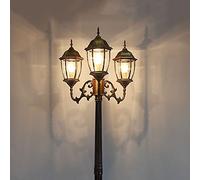 SnamicE Lampadaire d'extérieur à 3 lampadaires, lampadaires d'extérieur IP56, étanche IP56, bronze rustique, vue sur terrasse, rue, hauteur 280 cm