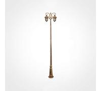 SnamicE Lampadaire d'extérieur à double tête E27 rétro pour extérieur, rue, pilier en verre, lanterne vintage d'extérieur en métal et aluminium, poteau de jardin, hauteur en laiton 3,2 m