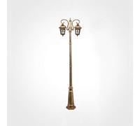 SnamicE Lampadaire d'extérieur à double tête E27 rétro pour extérieur, rue, pilier en verre, lanterne vintage d'extérieur en métal et aluminium, poteau de jardin en laiton, hauteur 2,3 m