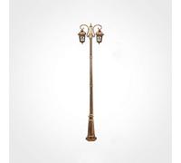 SnamicE Lampadaire d'extérieur à double tête E27 rétro pour extérieur, rue, pilier en verre, lanterne vintage d'extérieur en métal et aluminium, poteau de jardin, hauteur en laiton 2,95 m