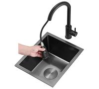 SnamicE Petit évier à siphon à cuve unique avec robinet extractible pour cuisine et salle de bain - Mini évier intégré pour lavage à la main - Acier noir - 45 x 40 x 21 cm
