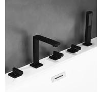 SnamicE Robinet de Baignoire 5 Trous avec douchette extractible et Flexible, mitigeur thermostatique Double Levier Noir.,Black