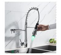 SnamicE Robinet mitigeur de Cuisine à Ressort avec éclairage LED, Finition Bronze Noir/Chrome/Nickel brossé, Montage sur Plage, monotrou, Eau Chaude et Froide, chromé BA,Chrome B-A