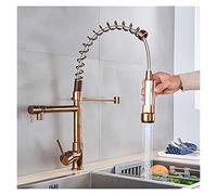 SnamicE Robinet mitigeur de Cuisine à Ressort avec éclairage LED, Finition Bronze Noir/Chrome/Nickel brossé, Montage sur Plage, monotrou, Eau Chaude et Froide, Or Rose - A,Rose Gold-A