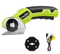SnapFresh Ciseaux Électriques Sans Fil Akku Universel avec 2 Lames Auto-Affûtantes SKS7 & LED - Cutter Rotatif Coupe Carton, Papier, Tapis, Cuir, Feutre, PVC