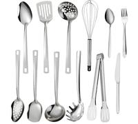 SneiDr Ustensile de Cuisine Set 12PCS Polyvalent en Inox Poli Miroir Ustensile Cuisine Inox professionnel pour Cuisiner Mélanger Servir et Manipuler Avec Louche Spatule Fouet pour Cuisine Et Maison