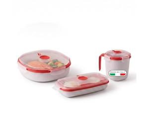 Snips - 3 Boîtes Alimentaires Micro Onde avec Couvercle - Cuiseur Vapeur Micro Ondes 2L pour Cuit Vapeur, Cuiseur Oeuf et Mug à Soupe, Lot de Récipient Alimentaire pour Cuisson Rapide Made in Italy