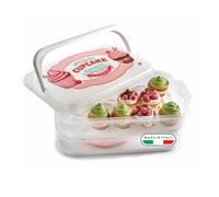 Snips Boîte à Cupcakes 14 L, Boîte de Transport pour Gâteaux et Muffins avec 2 Plateaux Amovibles et Réversibles, pour 28 Cupcakes ou 2 Gâteaux jusqu’à 25 cm, Blanc, Made in Italy