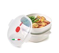 Snips - Cuiseur Vapeur Micro Onde Blanc 4L avec 2 Plateaux pour Cuit Vapeur, Boîtes Alimentaires Micro Ondes avec Couvercle - Récipient Alimentaire pour Cuisson Rapide, 26.5x22x13.5 cm, Made in Italy